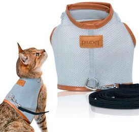 PiuPet Katzengeschirr mit 1,2m Leine ausbruchsicher grau Größe M – Bild 1 von 5
