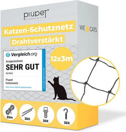 PiuPet Katzennetz Drahtverstärkt aus Polyester mit Befestigungsset für Balkon und Fenster Schwarz oder Grün - 3 m – Bild 1 von 7