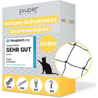 Produktbild von PiuPet Katzennetz Drahtverstärkt aus Polyester mit Befestigungsset für Balkon und Fenster Schwarz oder Grün - 3 m