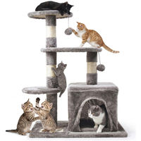 Produktbild von Platan Kratzbaum für Katzen Grau 80 cm mit 4 Ebenen, Höhle und Spielzeug aus Plüsch und Sisal