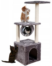 Platan Sofa Kratzbaum für Katzen 93 cm in Grau mit 4 Ebenen, Höhle und Tunnel aus Plüsch und Sisal – Bild 1 von 5