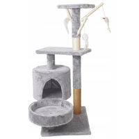 Produktbild von Platan Sofa Kratzbaum für Katzen Grau 88 cm mit 4 Ebenen Höhle und Spielzeug aus Sisal und Plüsch
