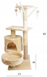 Platan Sofa Kratzbaum für Katzen in Beige mit 5 Ebenen, Höhle und Spielzeug, 88 cm – Bild 1 von 2