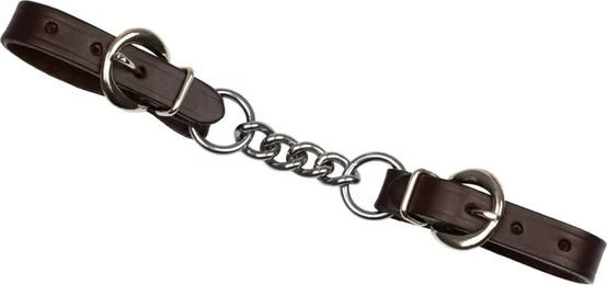 Platinum Pro Gebiss mit Kinnkette für Pferde aus Leder und Stahl in Braun – Bild 1 von 1