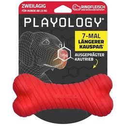 Playology 2lagiges Knochenspielzeug für große Hunde aus Gummi in Rot mit Rindfleischaroma – Bild 1 von 5