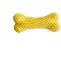 Produktbild von Playology Hundespielzeug Dual Layer Bone mit Hühnerduft, gelber Kauspielzeug-Knochen aus Gummi für mittelgroße Hunde