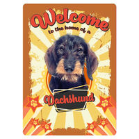 Produktbild von Plenty Gifts Blechschild Welcome to the Home of a Dachshund Dekoratives Hundeschild aus Metall 14,8x21cm
