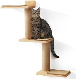 PolkaHome 3-in-1 Katzenwandbretter als Kratzbaum, Kletterwand und Spielplatz für Katzen und Kitten aus Holz und Sisal, Braun, 73x20x83 cm – Bild 1 von 3