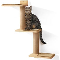 Produktbild von PolkaHome 3-in-1 Katzenwandbretter als Kratzbaum, Kletterwand und Spielplatz für Katzen und Kitten aus Holz und Sisal, Braun, 73x20x83 cm