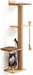 PolkaHome Katzenkratzbaum aus Holz und Textil in Braun mit zwei Ablagen und Kissen für große Katzen und Kätzchen 127 cm hoch – Bild 1 von 2