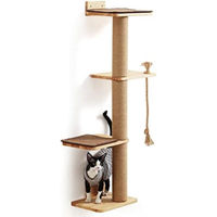 Produktbild von PolkaHome Katzenkratzbaum aus Holz und Textil in Braun mit zwei Ablagen und Kissen für große Katzen und Kätzchen 127 cm hoch