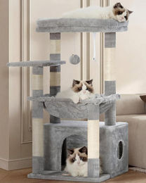 PolkaHome Katzenkratzbaum mit großer Katzenhöhle und Sisal-Kratzstämmen in Grau HCT008SW – Bild 1 von 1