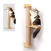 Produktbild von PolkaHome Katzenkratzbaum mit Kratzsäule und Hängematte aus Holz, Wandmontierter Aktivitätsbaum für Katzen (Junior, Adult, Senior), Beige, 93 cm