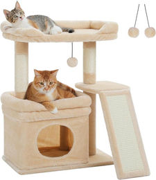 PolkaHome Kratzbaum für Katzen mit Katzenhöhle, Liegefläche und Sisal-Stamm in Beige – Bild 1 von 1