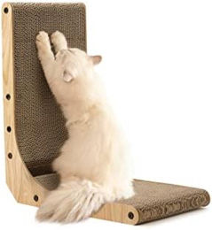 PolkaHome L-förmiger Kratzkarton für Katzen aus Pappe mit Spielball, 47 cm hoch, braun – Bild 1 von 3