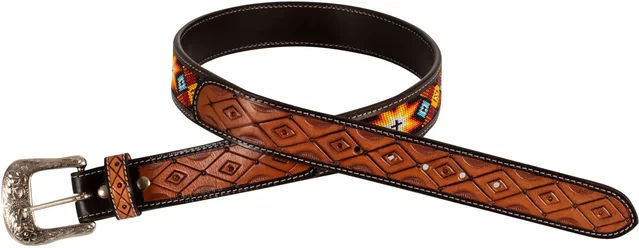 Produktbild von Pool's Western-Gürtel aus Leder mit Perlenbesatz und Messingschnalle Braun 97 cm
