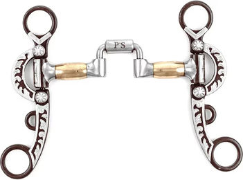 Produktbild von Pool's Western-Snaffle Gebiss für Pferde aus schwarzem Eisen mit Kupferrollen und bearbeiteten Stangen 12,5 cm