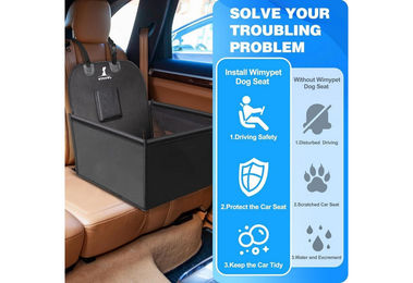 POPOLIC Hunde-Autositz für kleine und mittlere Hunde mit Sicherheitsgurt, wasserdicht und faltbar, Schwarz – Bild 1 von 3