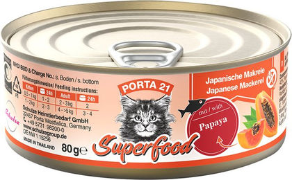 Produktbild von Porta 21 Superfood Katzen Nassfutter Makrele mit Papaya getreidefrei ohne Zucker 6 x 80 g - 6 x 80 g