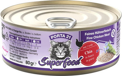 Produktbild von Porta 21 Superfood Katzenfutter Huhn mit Chiasamen getreidefrei ohne Zucker 6 x 80 g - 6 x 80 g