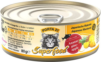 Produktbild von Porta 21 Superfood Katzenfutter Makrele mit Ananas getreidefrei ohne Zucker 6 x 80 g - 6 x 80 g