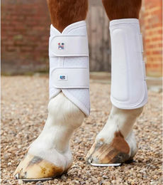Produktbild von Premier Equine Air-Tech Gamaschen mit doppelter Verriegelung aus Leder in Weiß Größe M/L