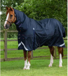 Premier Equine Buster Storm Classic Wasserdichte Outdoor-Pferdedecke mit Halsteil in Blau – Bild 1 von 5