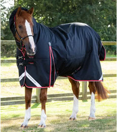 Premier Equine Buster Storm Wasserdichte Outdoor-Pferdedecke mit Halsteil in Schwarz - 400 g – Bild 1 von 2