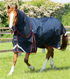 Premier Equine Buster Wasserdichte Outdoor-Pferdedecke mit Halsteil in Blau oder Schwarz - 250 g – Bild 1 von 4