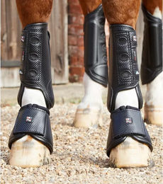 Produktbild von Premier Equine Carbon Tech Air Cooled Vorderbeingamaschen für Pferde aus Kunstleder Schwarz Größe M
