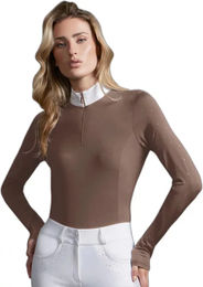 Premier Equine Cristalli Turnierpolo mit langen Ärmeln für Damen in Braun – Bild 1 von 1