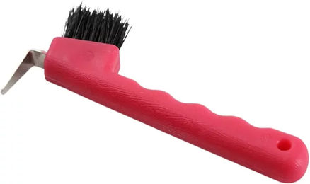 Premier Equine Ergonomischer Hufauskratzer mit Nylonbürste in Rosa – Bild 1 von 2