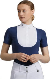 Produktbild von Premier Equine Famosa Turnier-Reitbluse für Damen in Weiß und Blau Größe 38