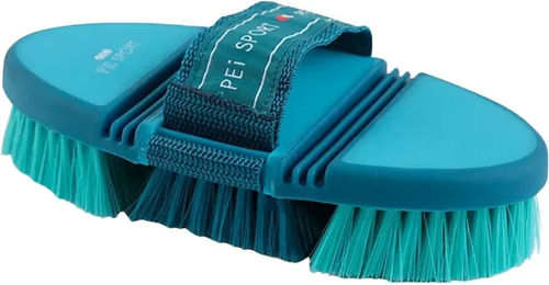Produktbild von Premier Equine Flexible Weiche Bürste für Pferde aus Kunststoff in Blau oder Türkis