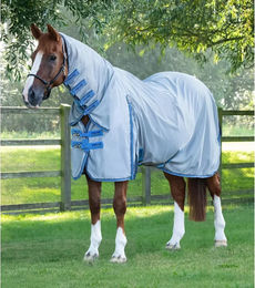 Premier Equine Fliegendecke Combo Mesh Air Fly Rug mit Kreuzgurt Blau 6'9'' – Bild 1 von 6
