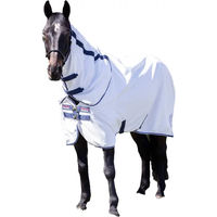 Produktbild von Premier Equine Fliegendecke für Pferde mit Halsabdeckung aus Baumwolle in Blau Weiß