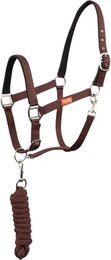 Produktbild von Premier Equine Halfter und Strick Set aus Biothane in Braun für Pferde