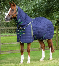 Produktbild von Premier Equine Lucanta Stalldecke mit Halsteil in Blau aus Polyester - 450 g