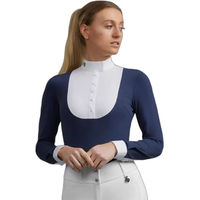 Produktbild von Premier Equine Navarra Wettkampf-Reitbluse für Damen mit langen Ärmeln in Blau-Weiß Größe 42