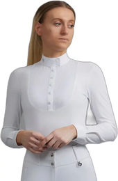 Produktbild von Premier Equine Navarra Wettkampf-Reitbluse für Damen mit langen Ärmeln in Weiß Größe 36