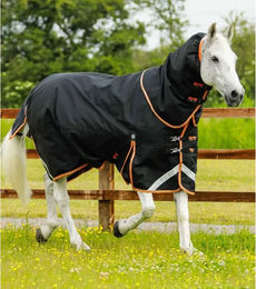 Premier Equine Outdoor-Decke für Pferde mit Nackenrolle aus Nylon in Schwarz 300 g – Bild 1 von 4