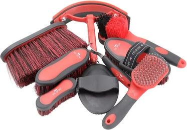 Produktbild von Premier Equine Reitputzset mit Bürsten in Schwarz und Rot