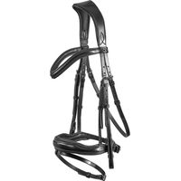 Produktbild von Premier Equine Rizzo Leder Trense mit kombiniertem Reithalfter für Vollblut in Schwarz