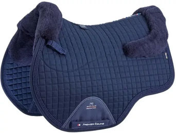 Premier Equine Springschabracke CC European Square aus Merinowolle in Blau für Vollblut Pferde – Bild 1 von 3