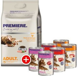 Produktbild von Premiere Adult Mischfütterung Set 2-teilig für Katzen mit Geflügel und Rind getreidefrei und sensitive 6400g