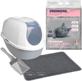 Produktbild von PREMIERE AniOne Katzenhygiene Erstausstattungsset mit offener Schalentoilette aus Kunststoff in Grau Größe S - 12 kg