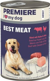 Produktbild von Premiere Best Meat Nassfutter Hund Adult Rind mit Huhn und Reis Hoher Fleischanteil 6x400 g
