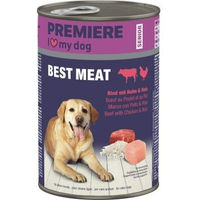 Produktbild von Premiere Best Meat Nassfutter Hund Senior Rind mit Huhn und Reis 6x400 g mit hohem Fleischanteil