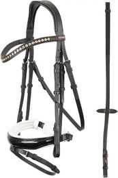 Premiere Brest Trensenzaum aus Leder für Ponys in Schwarz-Weiß-Silber – Bild 1 von 3