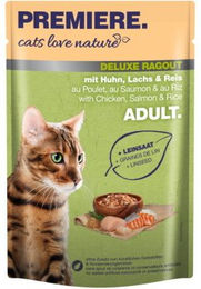 Premiere cats love nature Deluxe Ragout Nassfutter Katze Adult Huhn Lachs und Reis 96x100 g - 96 x 100 g – Bild 1 von 1